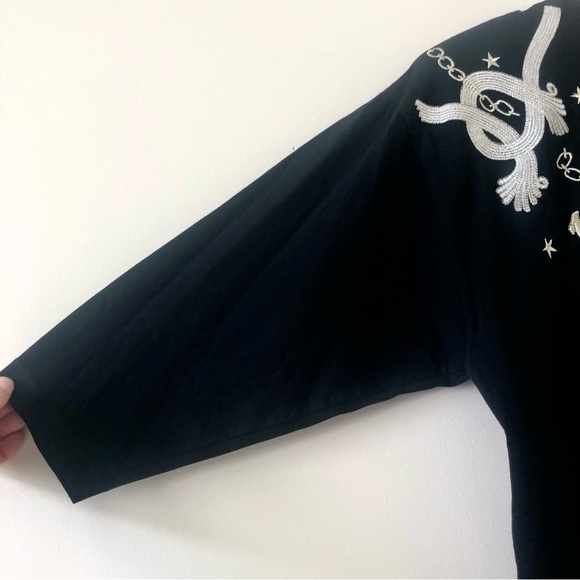 Gardy Embroidered Black Nautical Theme Three Quarter Length Sleeve Top - Picture 5 of 7